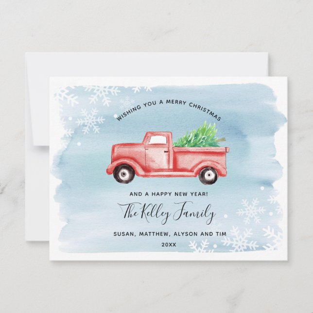 Tarjeta de vacaciones Red Farmhouse Truck Petite (Anverso)