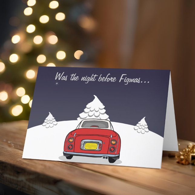 Tarjeta de vacaciones Red Figaro Car Happy Navidad (Happy Fig-mas! A fun figgy themed christmas card to send to your car! (or your figgy loving friends))
