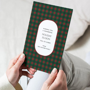 Tarjeta de vacaciones Red Green Buffalo Plaid Typo