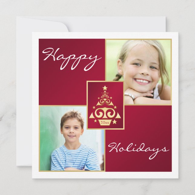 Tarjeta de vacaciones Red, White, Gold Christmas T (Anverso)
