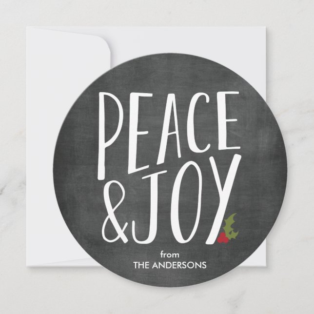 Tarjeta de vacaciones redonda Peace & Joy Chalkboa (Anverso)