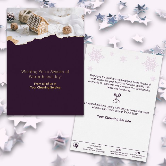 Tarjeta de vacaciones Relieve metalizado de imagen (Purple White Christmas Image Foil Holiday Card)