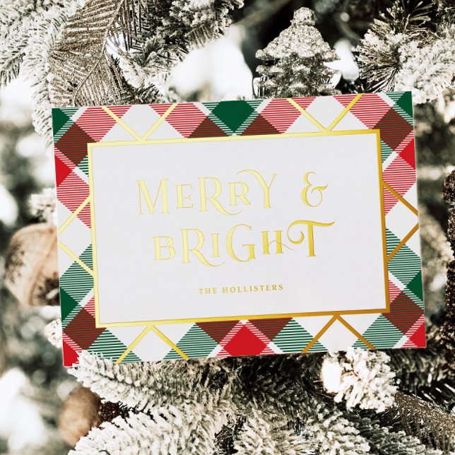 Tarjeta de vacaciones Retro Plaid Merry & Bright G (Subido por el creador)