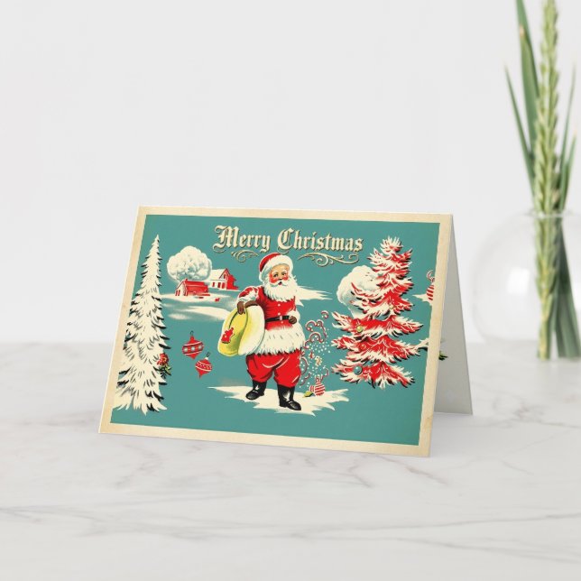 Tarjeta de vacaciones Retro Santa Wonderland (Anverso)