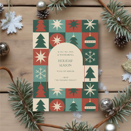 Tarjeta de vacaciones retro verde rojo medio medid