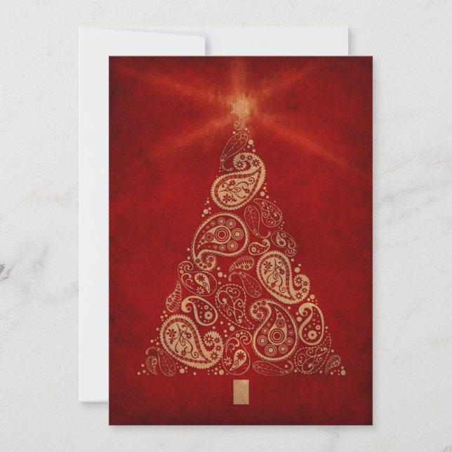 Tarjeta de vacaciones roja con árbol de Navidad pa (Anverso)