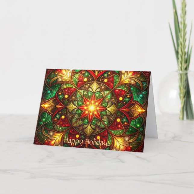 Tarjeta de vacaciones roja verde decorativa (Anverso)