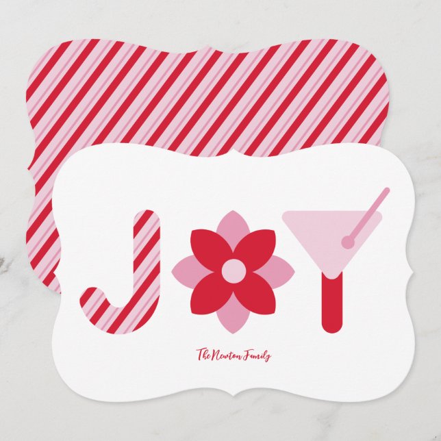 Tarjeta de vacaciones roja y rosa de gran alegría (Anverso / Reverso)