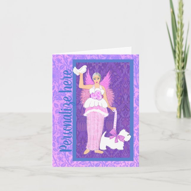 Tarjeta de vacaciones rosa de perro blanco occiden (Anverso)