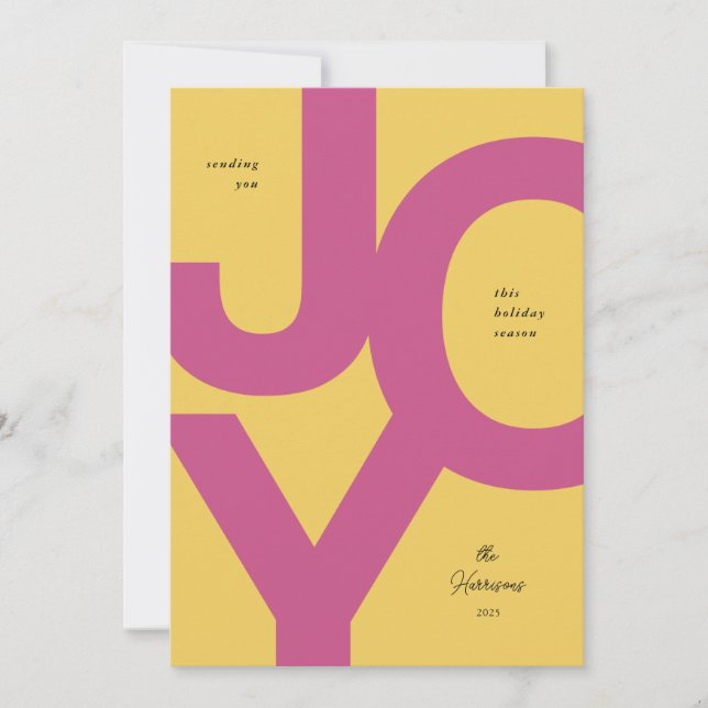Tarjeta de vacaciones rosa y amarilla para Alegría (Anverso)