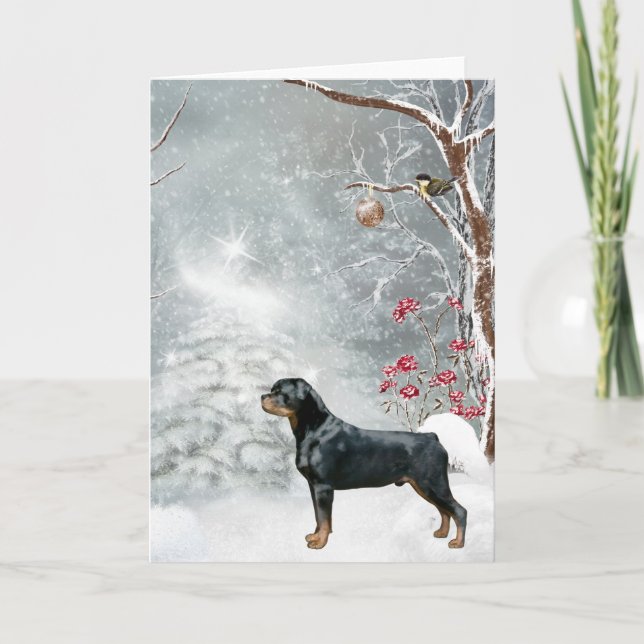 Tarjeta de vacaciones Rottweiler Winter Wonderland (Anverso)