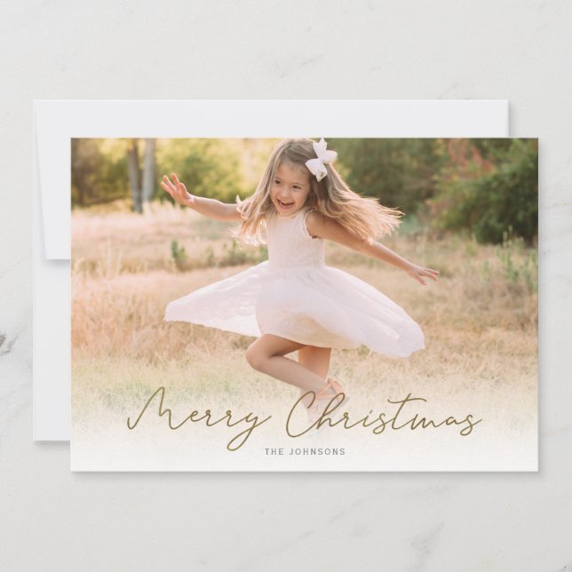Tarjeta de vacaciones Rustic Gold Merry Christmas  (Anverso)