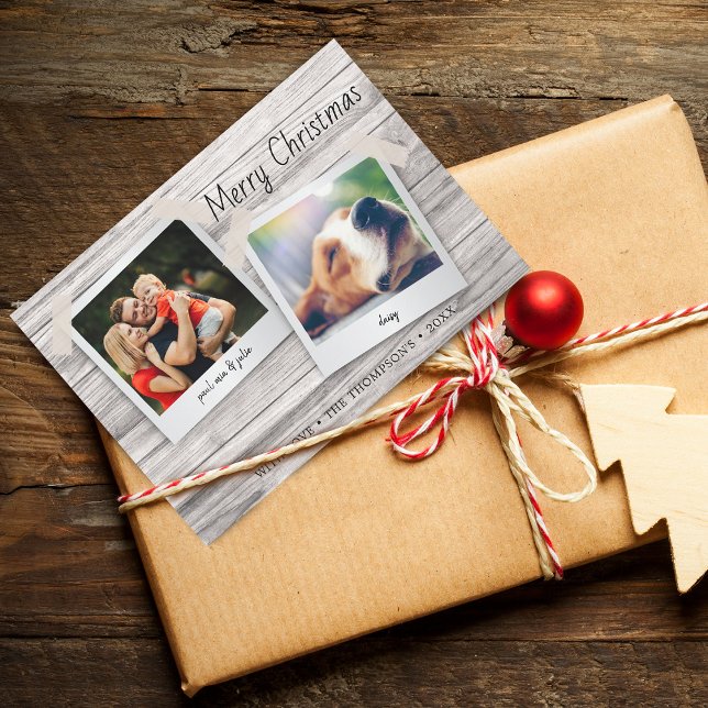 Tarjeta de vacaciones Rustic Wood Textures (Rustic Wood Texture Photos Holiday Card)