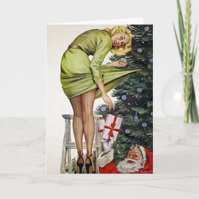 Tarjeta de vacaciones Santa Inapropiada Retro (Anverso)