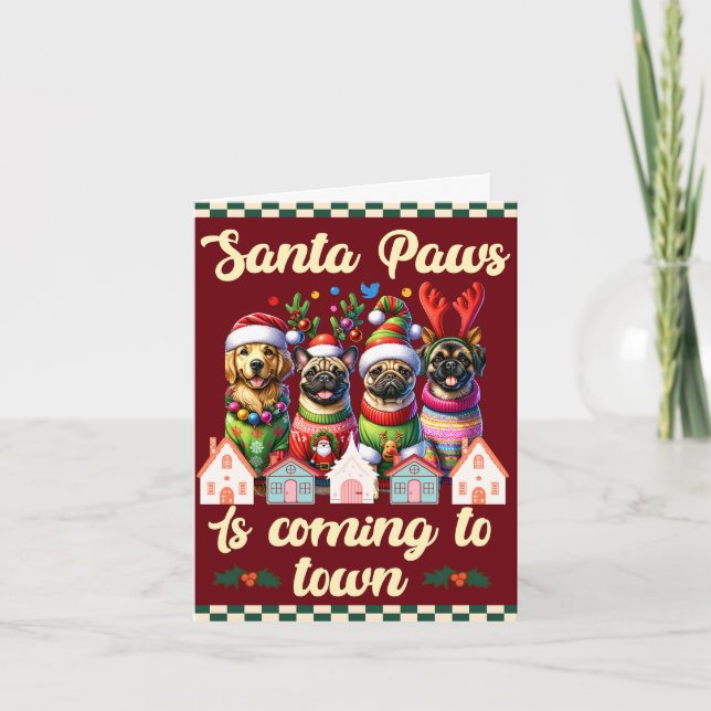 Tarjeta de vacaciones Santa Paws - Perros festivos (Anverso)