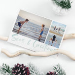 Tarjeta de vacaciones Seas & Greetings Beach Colla<br><div class="desc">Tarjeta de vacaciones de diseño de playa "Seas & Greetings" para familias de tres fotos. Personalizado con tres de tus fotos favoritas,  saludo y apellido.</div>