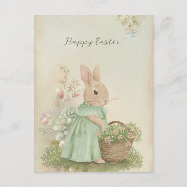 Tarjeta de vacaciones Shabby Chic Easter Rabbit (Anverso)
