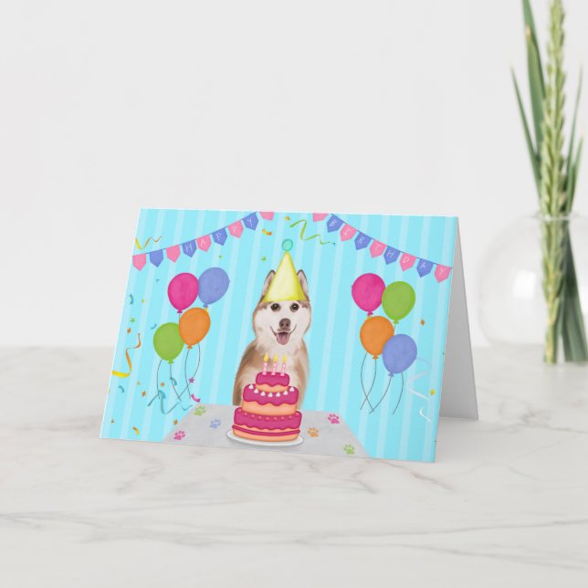 Tarjeta de vacaciones Siberian Husky Birday (Anverso)