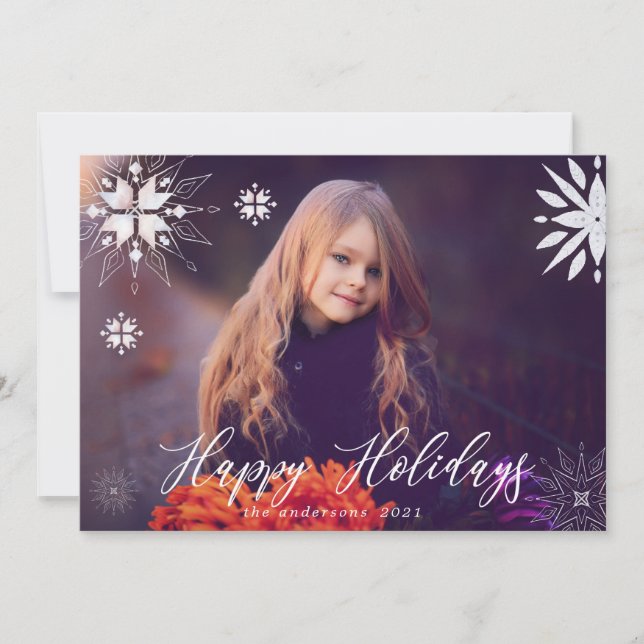 Tarjeta de vacaciones Silver Snowflake Photo (Anverso)