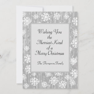 Tarjeta de vacaciones Silver White Snowflake Perso