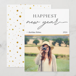 Tarjeta de vacaciones simple de foto dorada de año