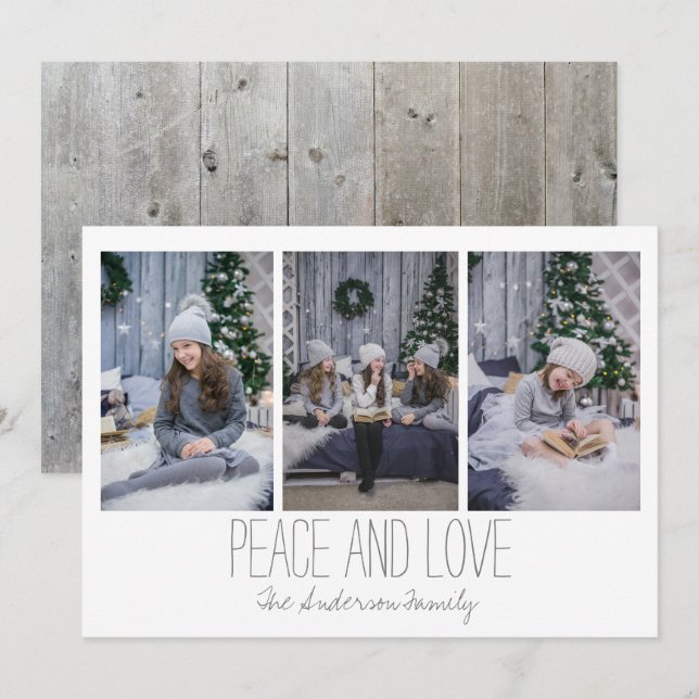 Tarjeta de vacaciones simple de tres fotos Rústica (Anverso / Reverso)