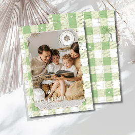 Tarjeta de vacaciones simple Green Gingham Plaid