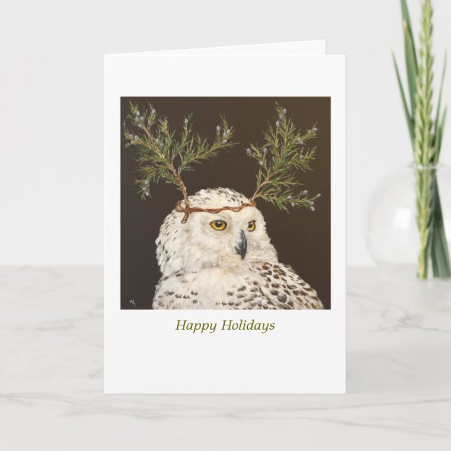Tarjeta de vacaciones Snowy Owen en blanco (Anverso)
