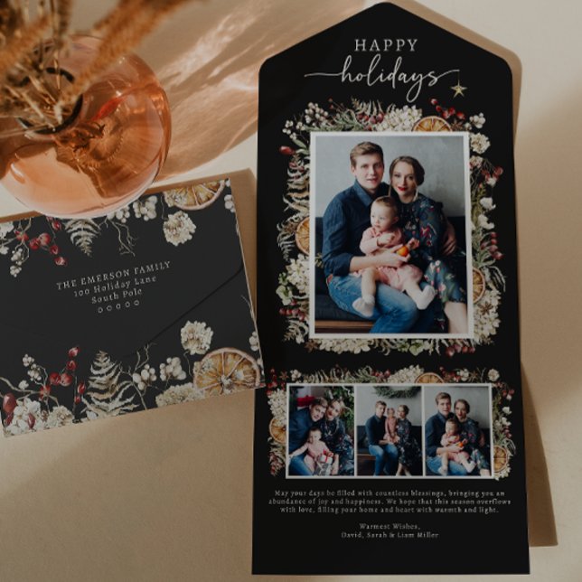 Tarjeta de vacaciones triple negra (Black Trifold Christmas Card
)