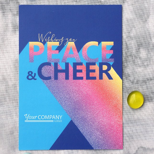 Tarjeta de vacaciones turquesa y azul para tipogra (Modern Pink, Yellow, Blue, Turquoise Colorful Company Holiday Christmas Cards, Business Logo)