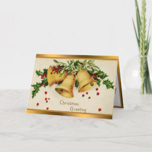 Tarjeta de vacaciones Vintage 3 Bells y Mistletoe