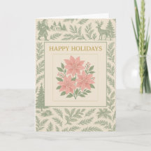 Tarjeta de vacaciones vintage con poinsettias rosa