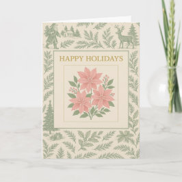 Tarjeta de vacaciones vintage con poinsettias rosa