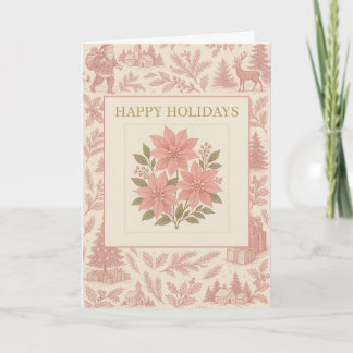 Tarjeta de vacaciones vintage con poinsettias rosa