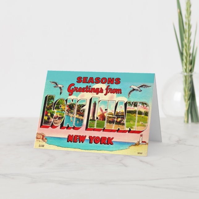 Tarjeta de vacaciones vintage de Long Island (Anverso)
