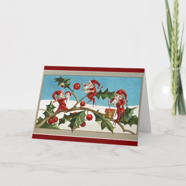 Tarjeta De Vacaciones Vintage Elves And Berries (Anverso)