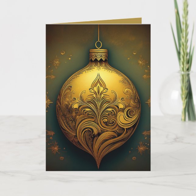 Tarjeta de vacaciones "Vintage Gold Ornament" (Anverso)