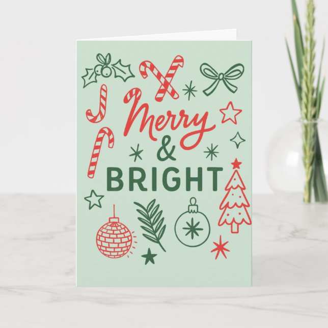 Tarjeta de vacaciones vintage Merry & Bright (Anverso)