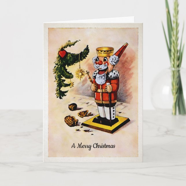 Tarjeta de vacaciones Vintage Santa Nutcracker (Anverso)