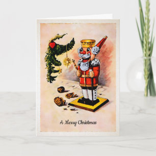 Tarjeta de vacaciones Vintage Santa Nutcracker
