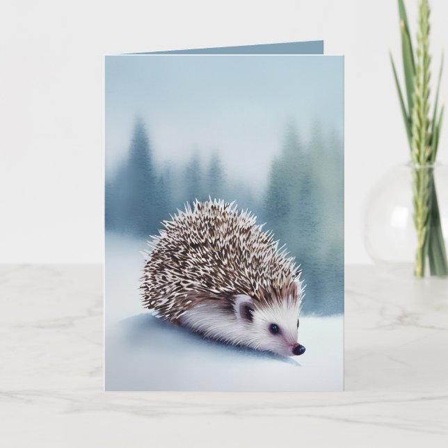 Tarjeta de vacaciones Watercolor Cute Hedgehog Nav (Anverso)