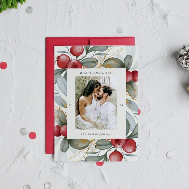 Tarjeta de vacaciones Watercolor Holiday Berries O (Subido por el creador)