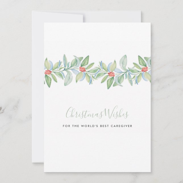 Tarjeta de vacaciones Watercolor Holly & Berries C (Anverso)