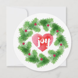 Tarjeta de vacaciones Watercolor Joy Pine Wreath