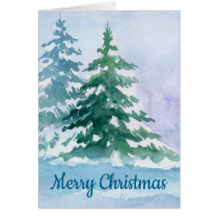 Tarjeta de vacaciones Watercolor Winter Pine Tree 