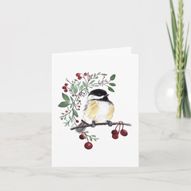 Tarjeta de vacaciones Winter Chickadee Bird Berrie (Anverso)