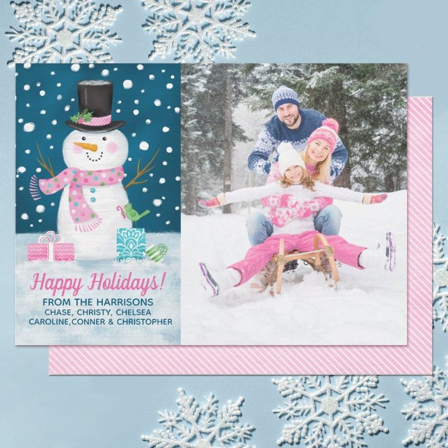 Tarjeta de vacaciones Winter Snowman (A cute snowman themed Holiday Photo Christmas Card)