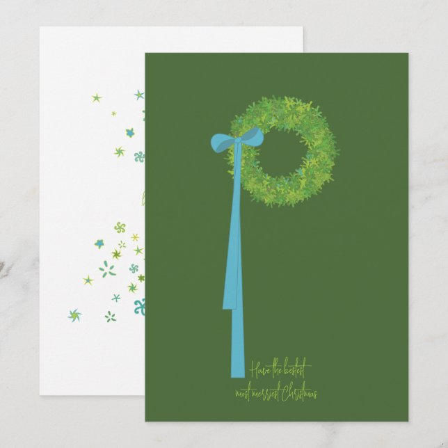Tarjeta de vacaciones Wreath and Ribbon (Anverso / Reverso)