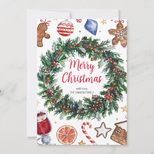 Tarjeta de vacaciones Wreath para navidades (Anverso)