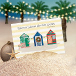 Tarjeta de vacaciones Yellow Beach Warm Wishes Bea<br><div class="desc">El diseño de las tarjetas de vacaciones costeras amarillas y blancas de Nautical Boutique Co. cuenta con tres cabañas de playa de color agua decoradas para las vacaciones y está situado en franjas acuáticas amarillas. En el reverso hay un saludo náutico personalizable. Navidad Náutica en las costas.</div>